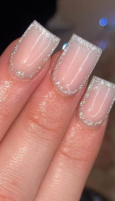 Nude Ombre Nails With Sliver Glitter