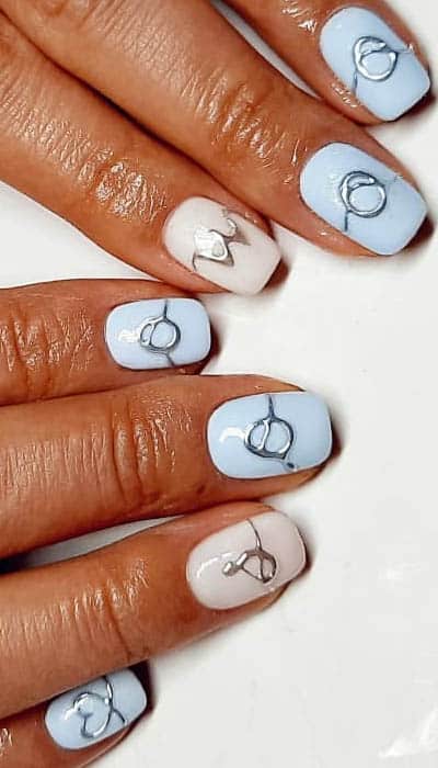 Pastel Colors Nails With Sliver Initials