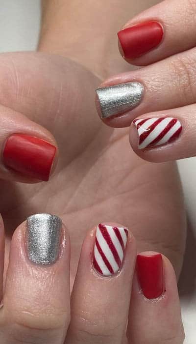 Red And Silver Nails With Lollypop Theme