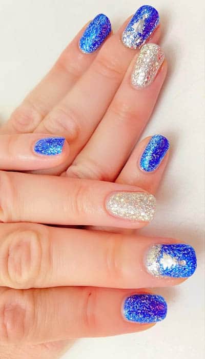 Silver And Blue Glitter Nails