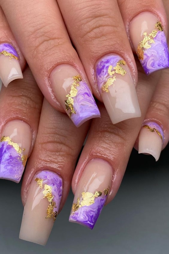 Purple Marble Square Nails