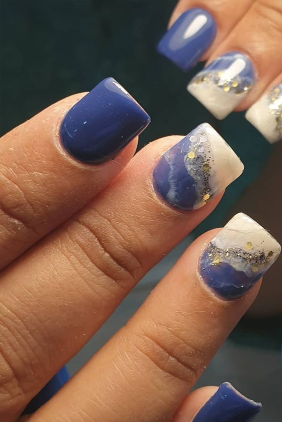 Blue Square Nails With Beach Vibes