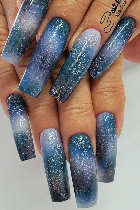 Galaxy Themed Square Nails