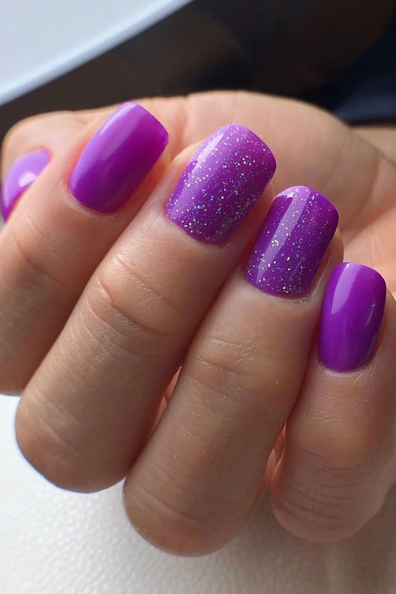 Sparkly Purple Square Nails