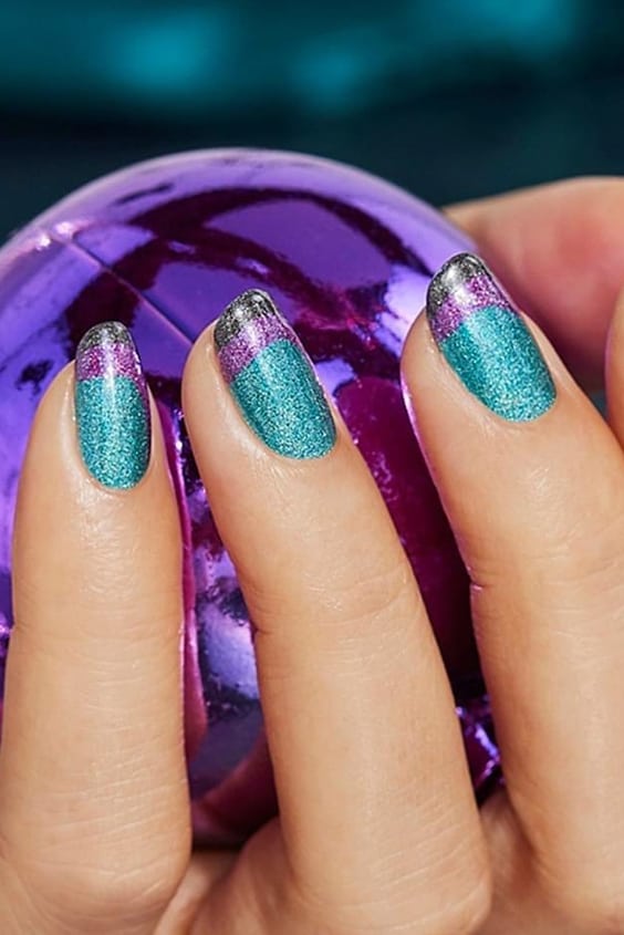 Two Vibrant Shades With Teal To Create French Tips