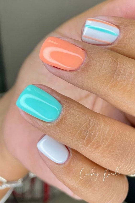 Teal Nails With Other Pastel Colors