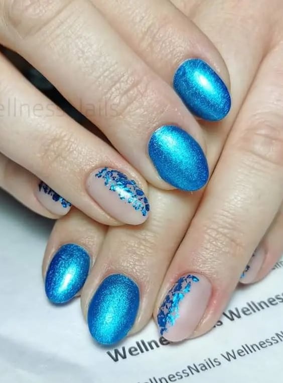 Short Metallic Blue Nails