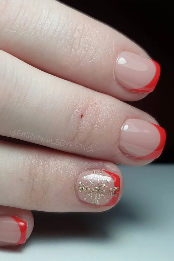 Short Nails with Red French Tips