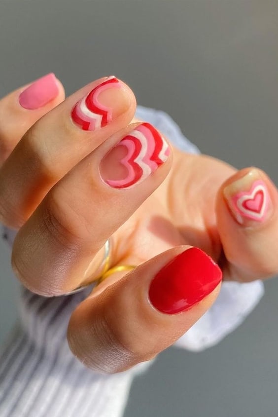 Short Nails with Cute Heart Design