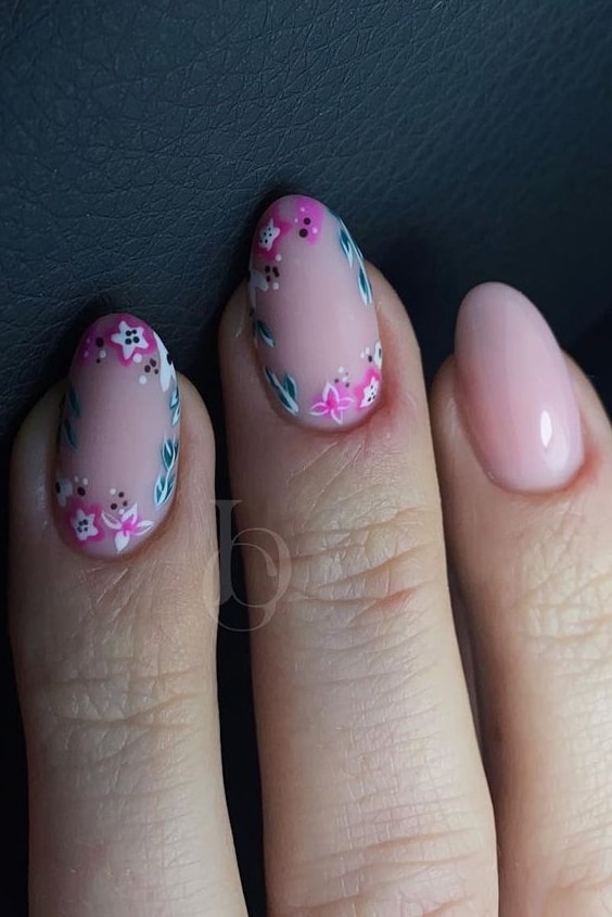 Floral Themed Valentine Nails