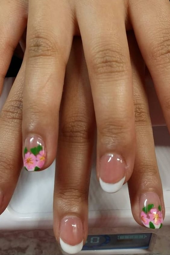 French Manicure Floral Thanksgiving Nails