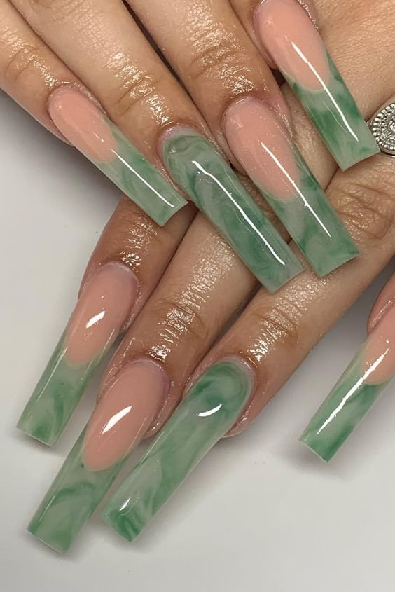 Green Marble French Tips for Thanksgiving