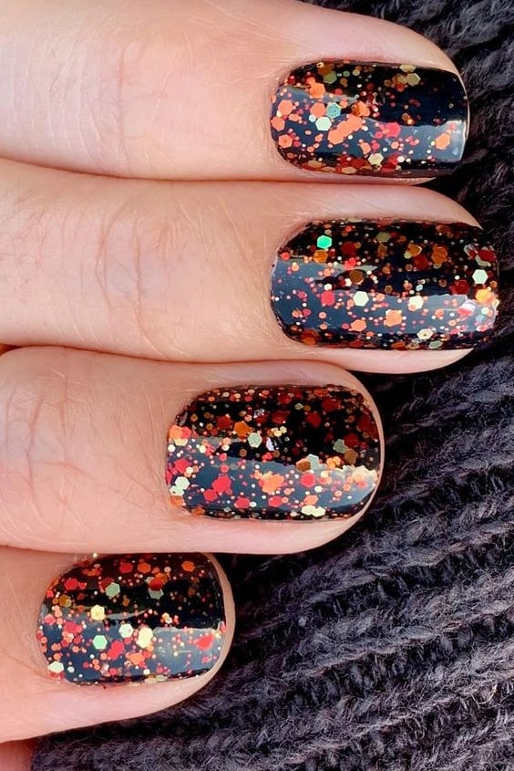 Thanksgiving Nails Using A Splash of Colors on Black Base