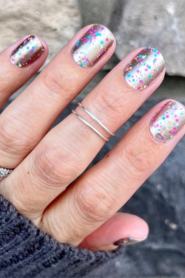 Stay Fashionable with 24 Short Nail Inspirations That Scream Style - Metallic Magic: Shimmering Beauty