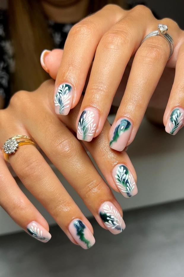 Stay Fashionable with 24 Short Nail Inspirations That Scream Style - Leafy Greens: Tropical and Refreshing