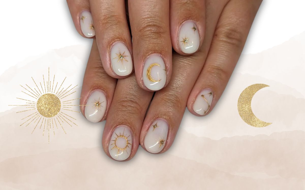 16 Exquisite Gold Sun and Moon Nail Art Inspirations