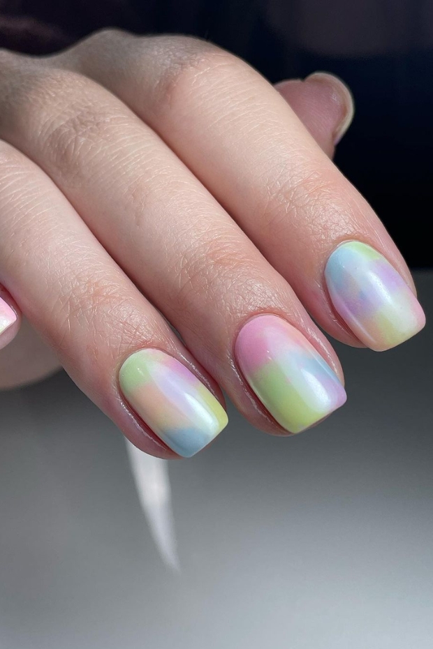 Stay Fashionable with 24 Short Nail Inspirations That Scream Style - Rainbow Manicure: Embrace the Spectrum