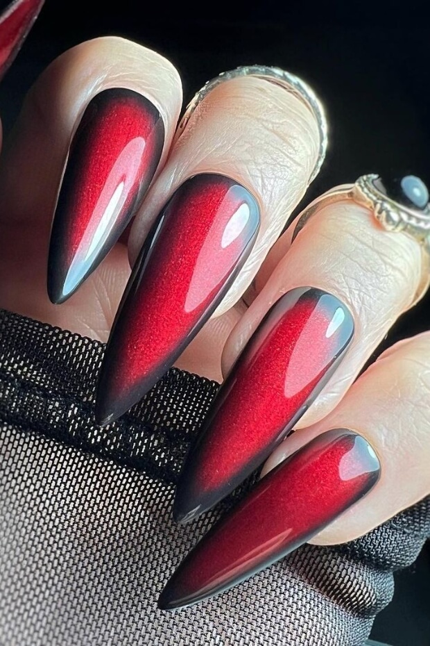 Red and Black Ombre Stiletto Goth Nails