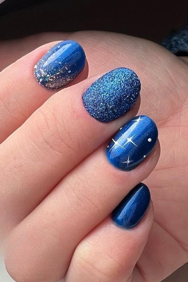 Blue with stars and glittery accents