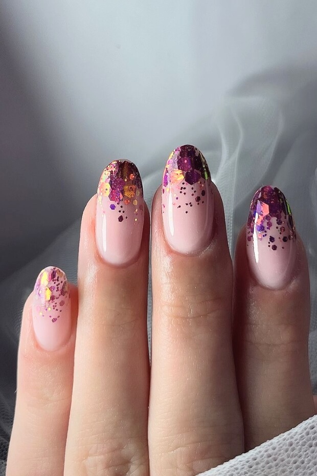 Polka dots in pink, purple, and gold