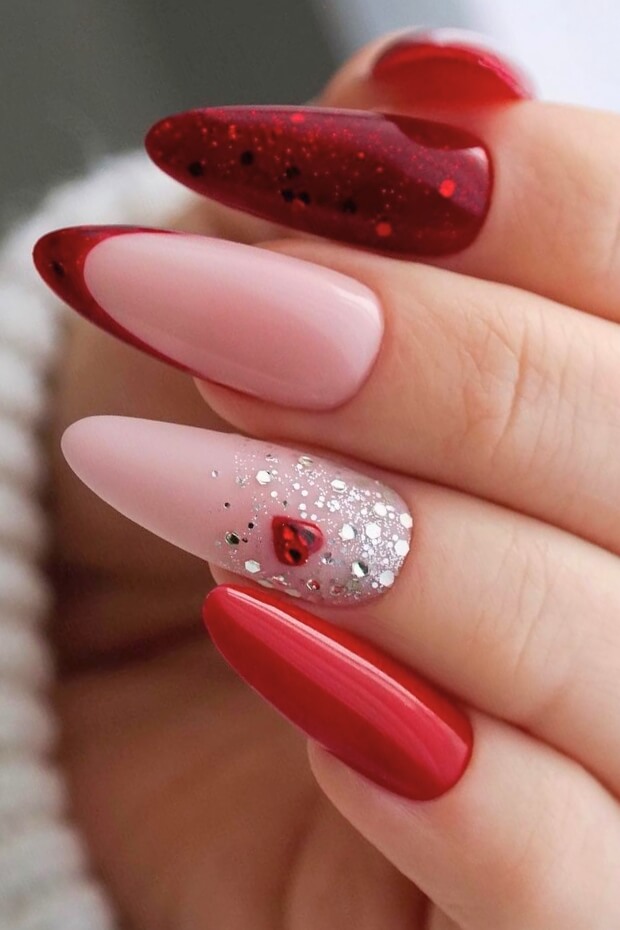 Red and white with heart-shaped glitter