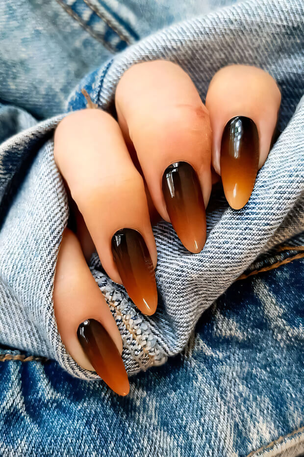 Black and brown ombre nails with gradient effect