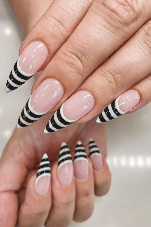 Black and White Striped Minimalist Nail Design