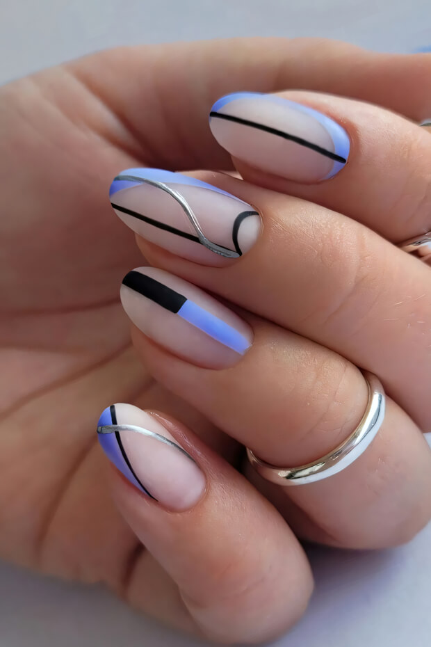 Blue and Purple Geometric Nail Design