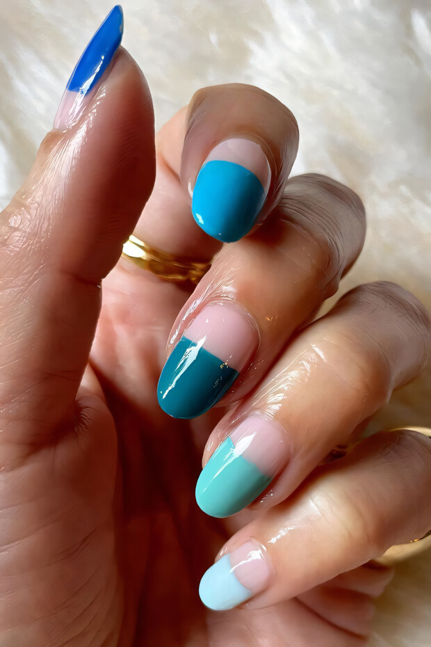 Blue and Teal with Nude Nail Design