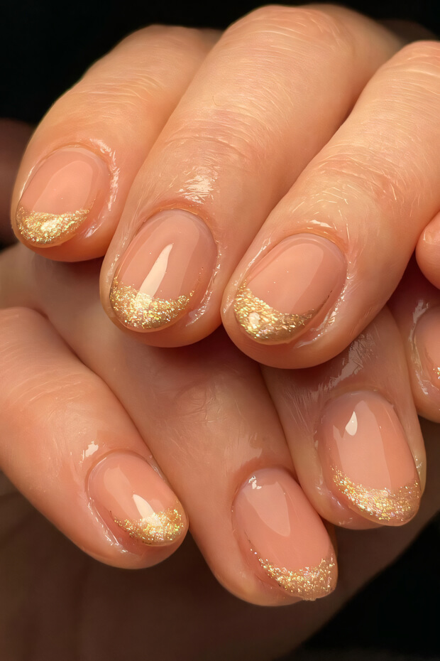 Gold glitter accents on sparkly nail art
