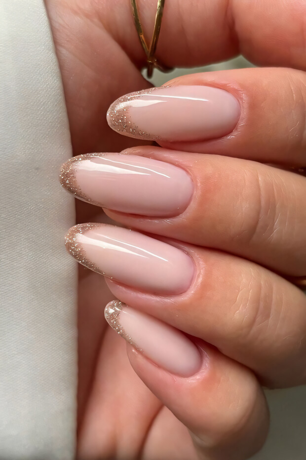 Minimalist French Nails with Gold Glitter