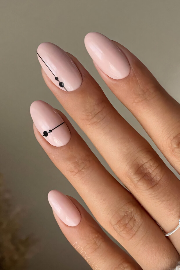 Pink and Black Minimalist Nail Design