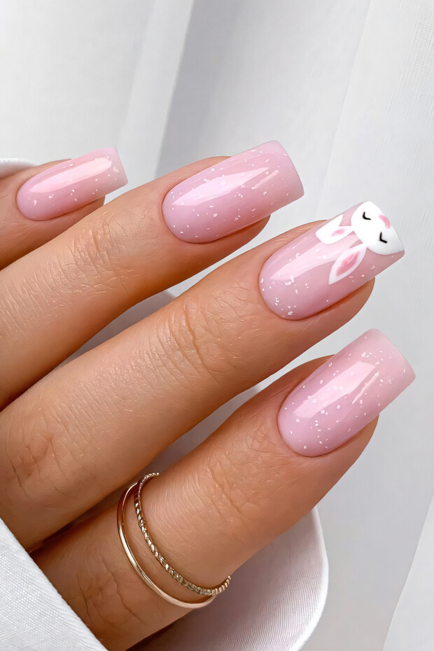 Minimalist Pink Bunny Nail Art