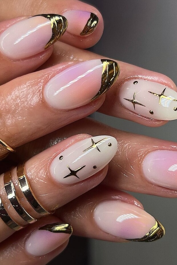 Pink and gold ombre with gold star pattern
