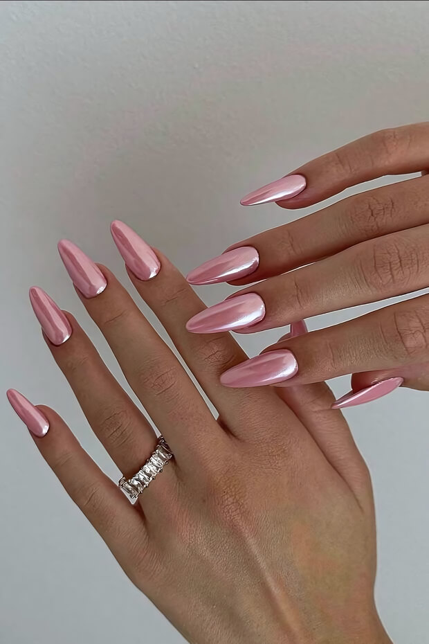 Pink metallic finish nail design