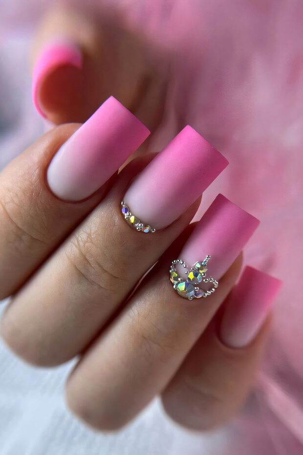 Pink ombre with crown made of rhinestones