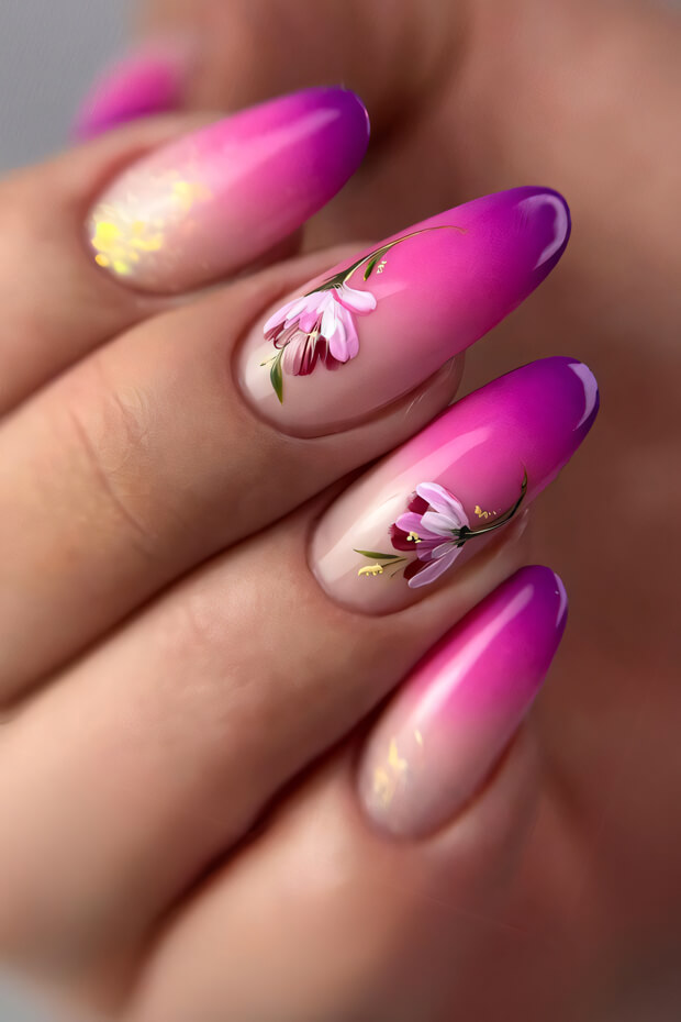 Pink ombre with hand-painted floral art