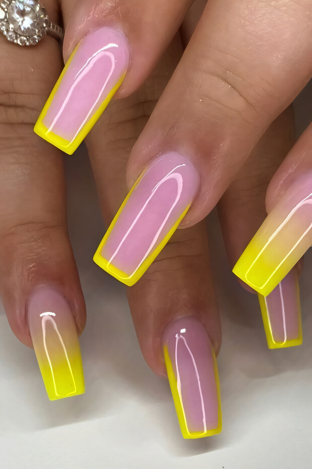 Pink and yellow gradient nail art