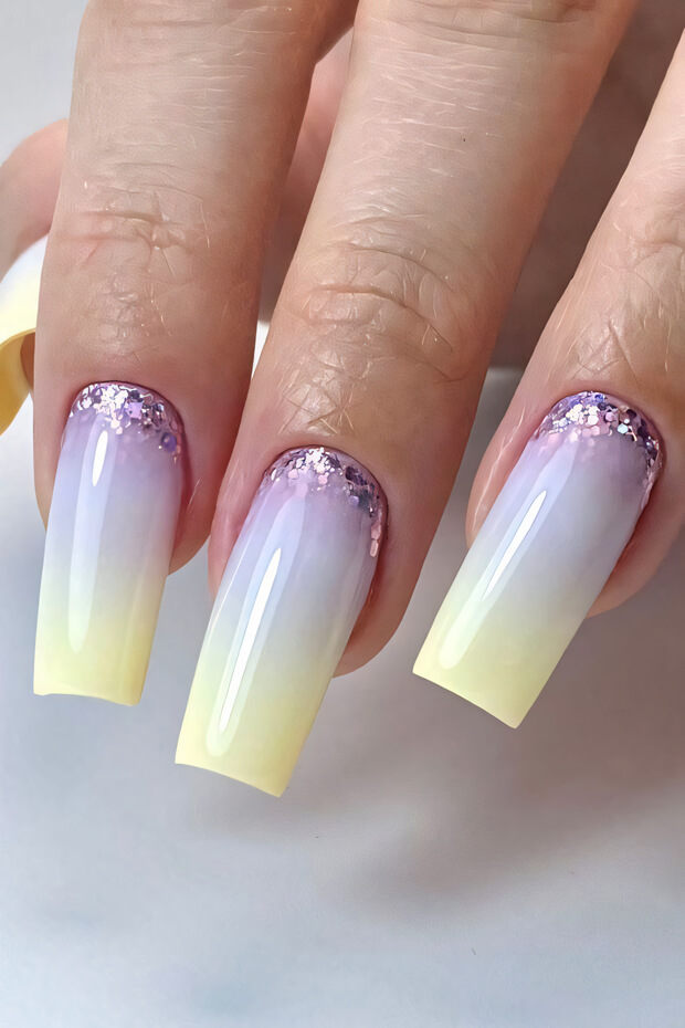 Purple to yellow gradient nail art