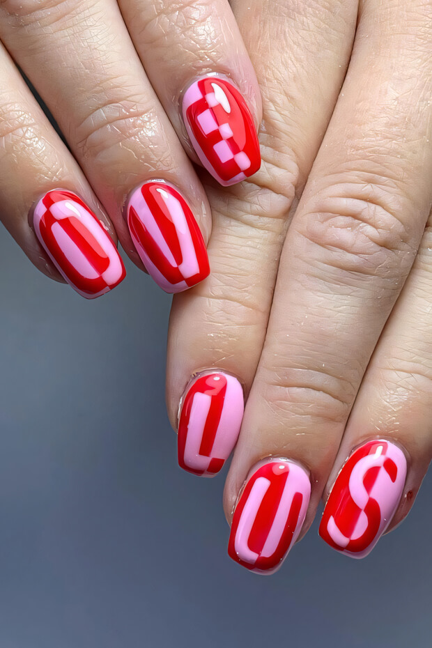 Red and White LOVE Nail Art