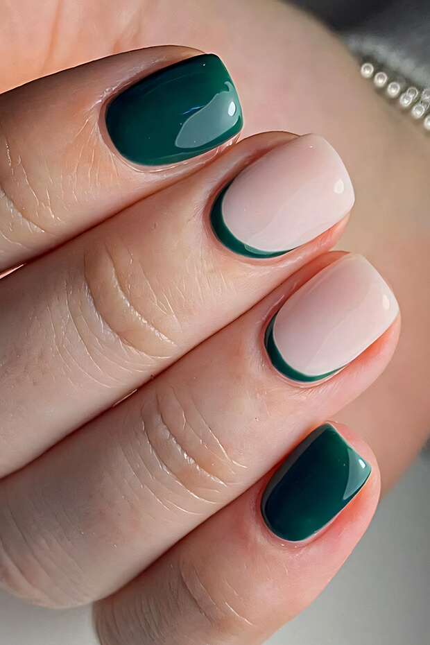 Gradient green and white nail art design