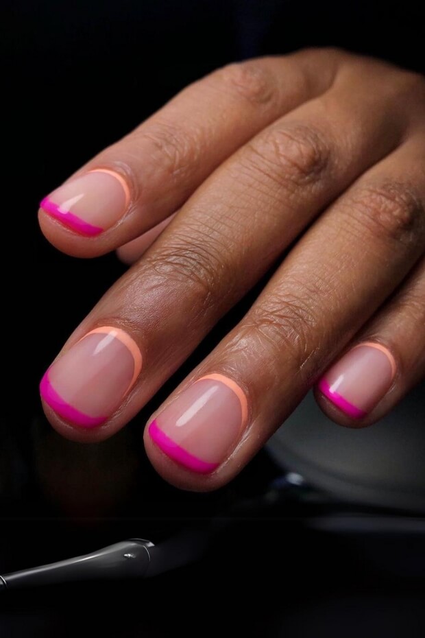Pink nails with neon pink stripe and gradient effect