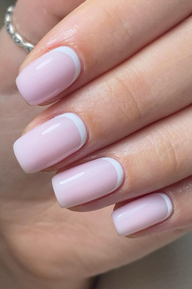 Pink and white French manicure