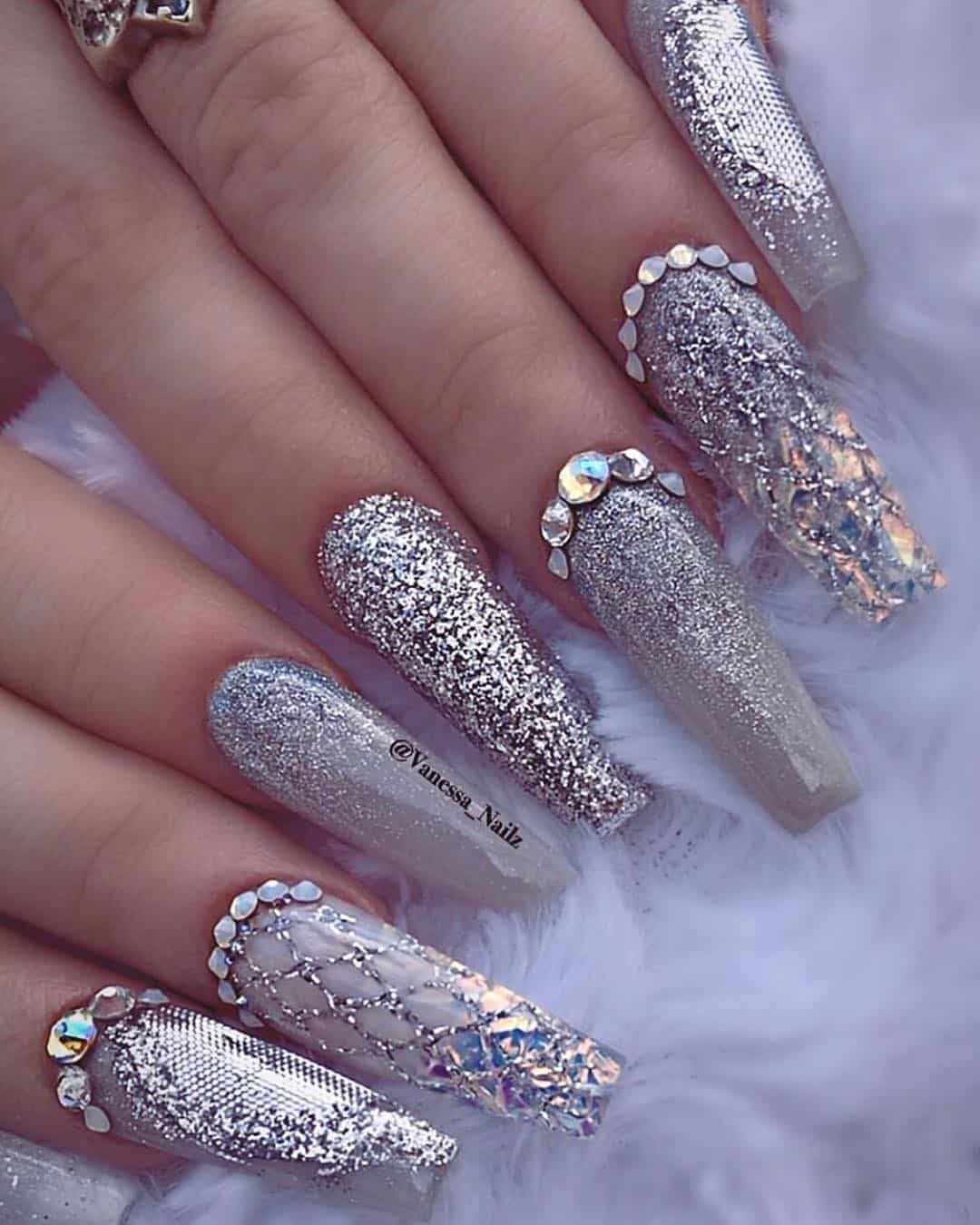 Acrylic Nails with Glitter Accents
