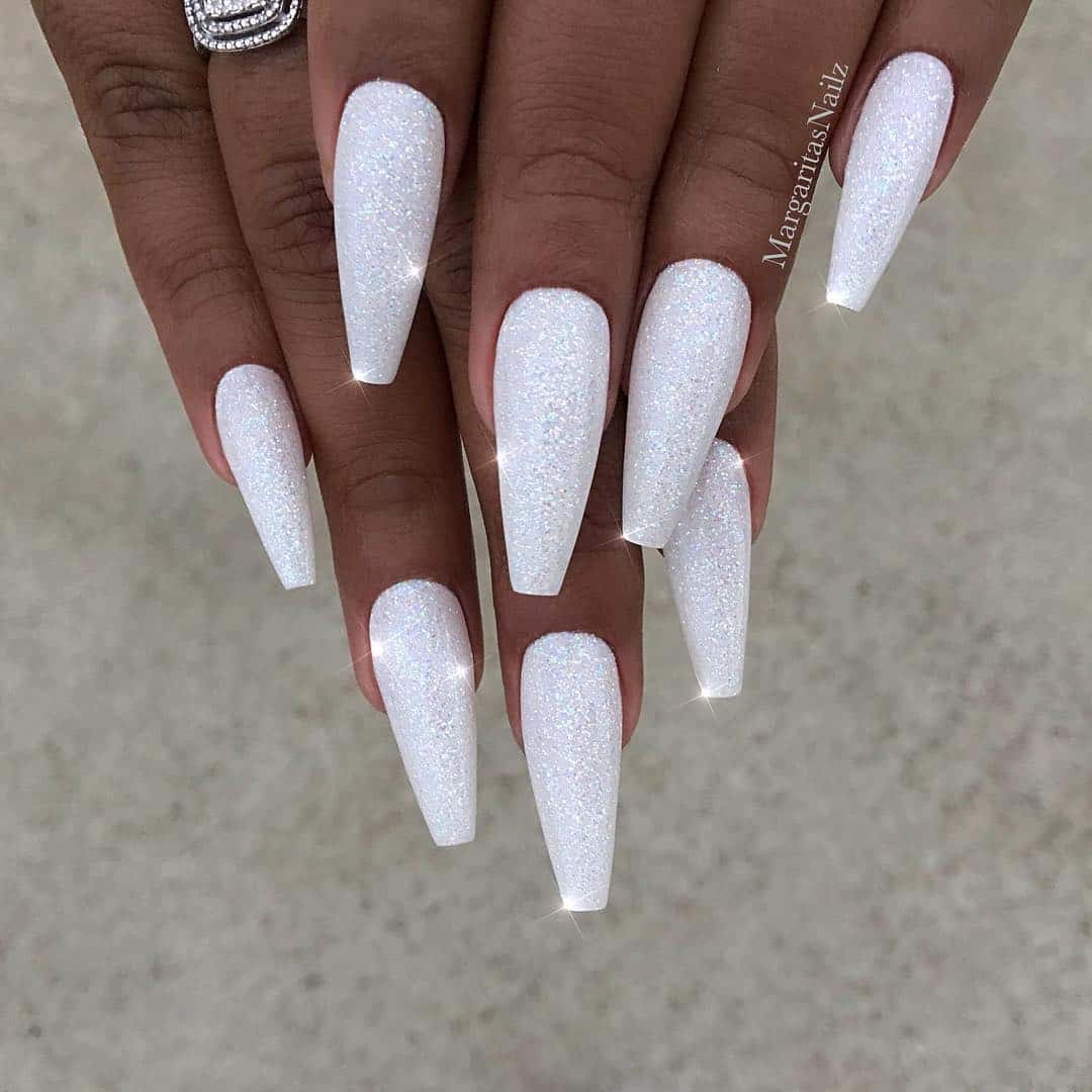 White Coffin Acrylic Nails